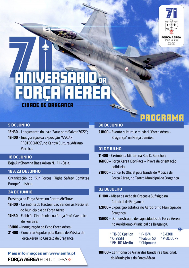 Aniversário da Força Aérea arranca este sábado em Bragança