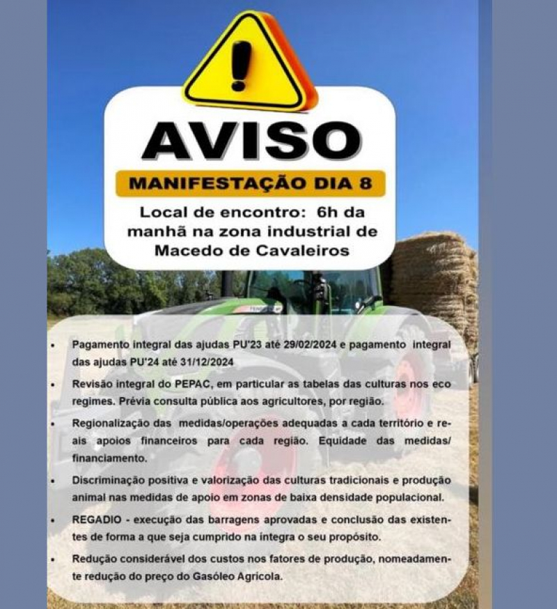Agricultores do distrito de Bragança agendam manifestação para quinta-feira