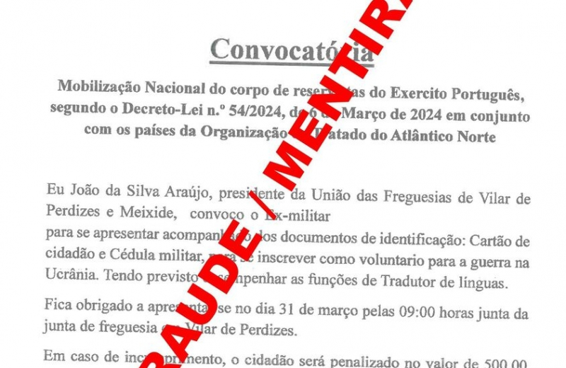 Junta do concelho de Montalegre faz queixa na GNR por falsa convocatória militar