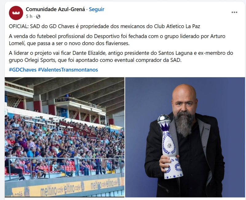 Club Atlético La Paz anuncia compra da SAD do Desportivo de Chaves